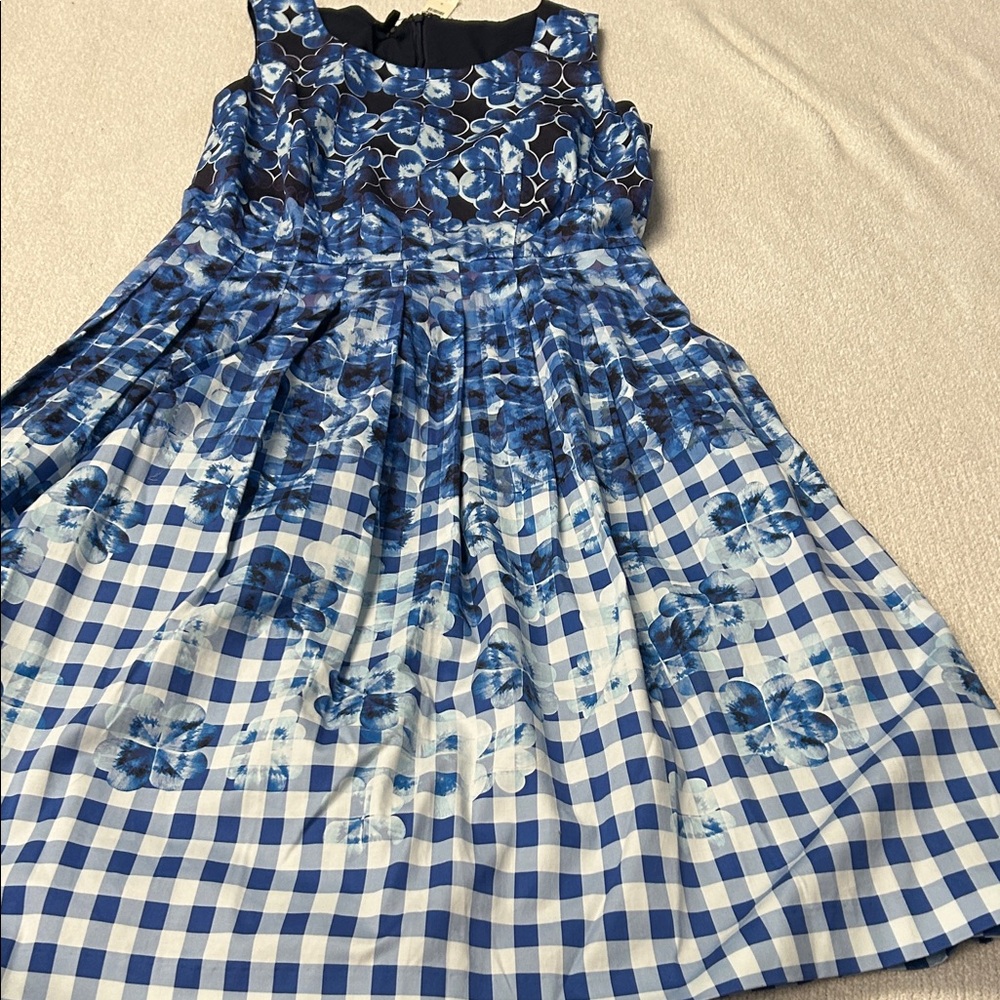 Talbots Blue Floral Checkered Dress